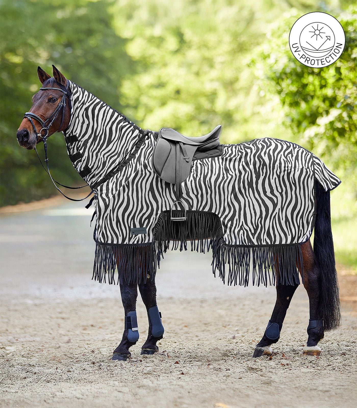 Fliegen-Ausreitdecke Zebra mit Fransen
