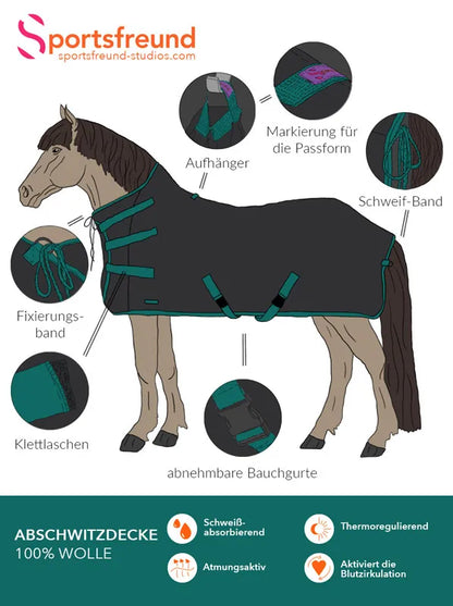 Sportsfreund Abschwitzdecke Wolle Anthrazit/Smaragd